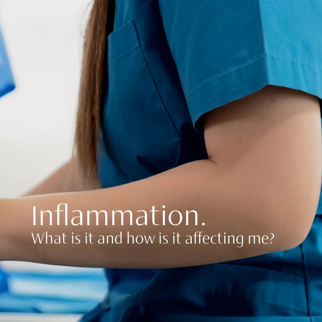 a nurses uniform with text asking "Inflammation. What is it and how does it affect me?"