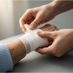 an image of a wound on someone's hand being dressed.